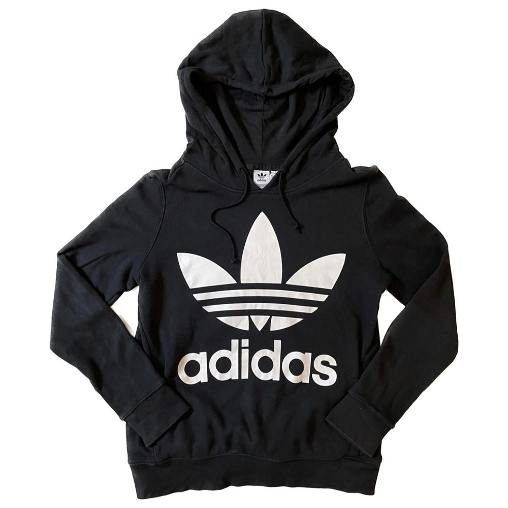 Adidas Trefoil Big Logo Hoodie Heavyweight Sweatshirt - Black - Size S